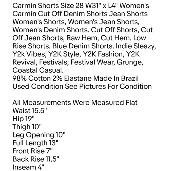 Carmin Shorts Size 28 W31" x L4" Women's Carmin Cut Off Denim Shorts Jean Shorts - Picture 2 of 11